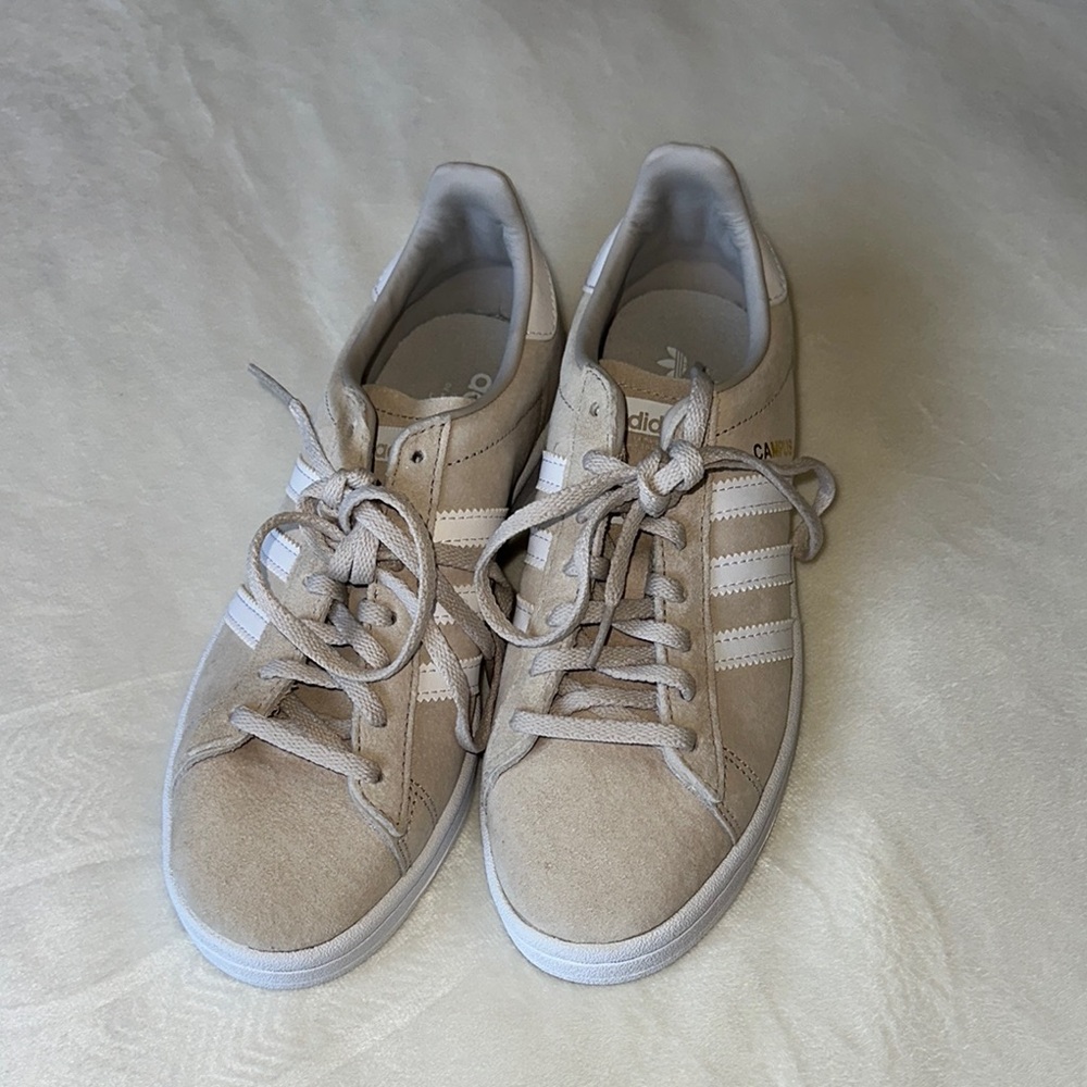 Adidas Women’s Campus “clear brown” Tan and White Casual Sneakers
